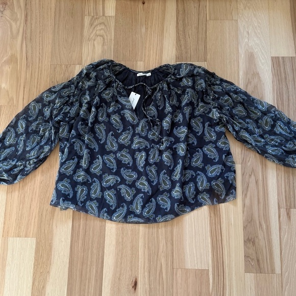 Unsubscribe Blue Paisley Women's Top 100% Silk Long Sleeve Size 12 - Picture 3 of 15